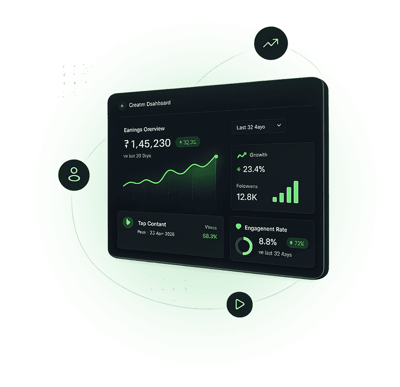 Creator dashboard preview showing earnings, growth and engagement analytics